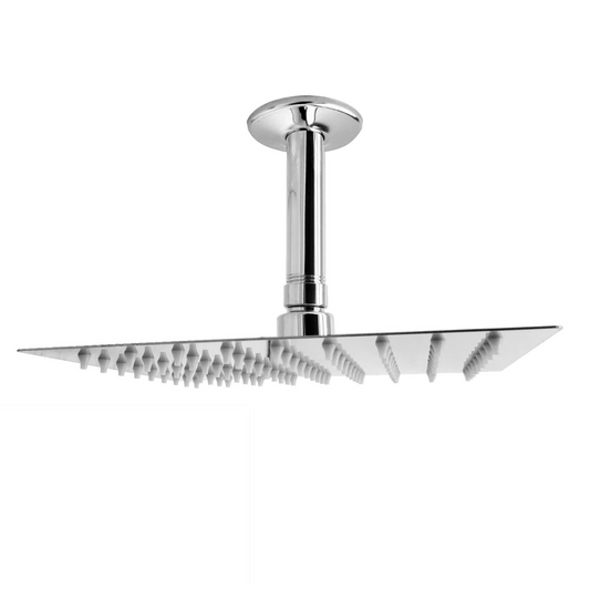 Regadera Ducha Cuadrada 20cm +Tubo a Techo 10cm Plateado