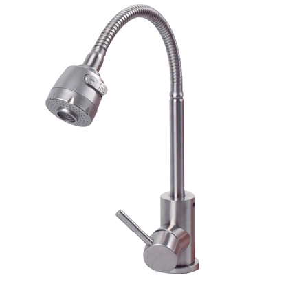 Griferia Monocontrol Lavaplatos Cuello Flexible Plateada Satinada