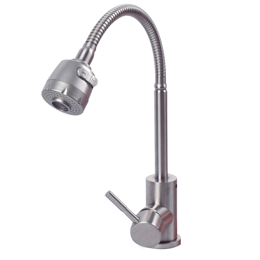 Griferia Monocontrol Lavaplatos Cuello Flexible Plateada Satinada