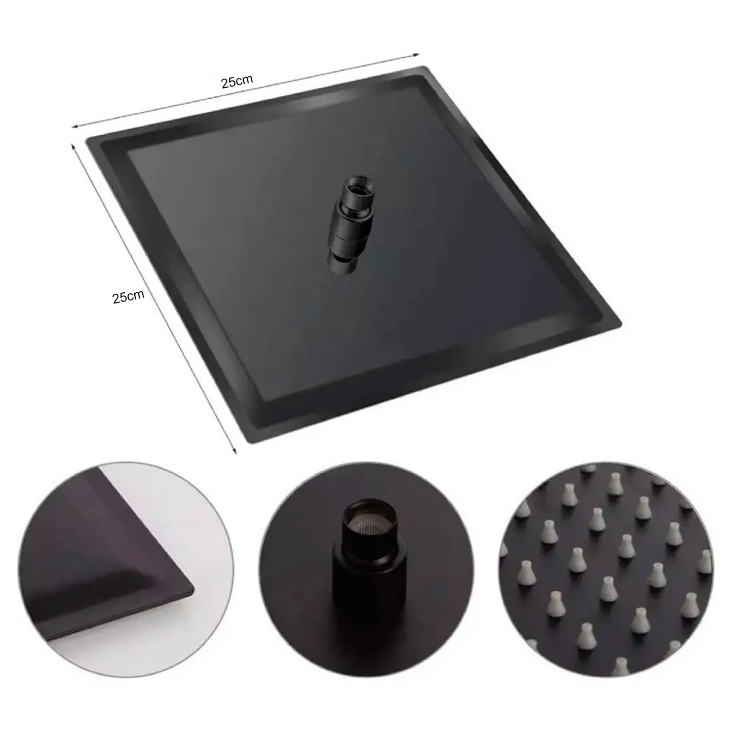 Regadera Ducha Cuadrada 25cm +Tubo a Techo 15cm Negro Mate
