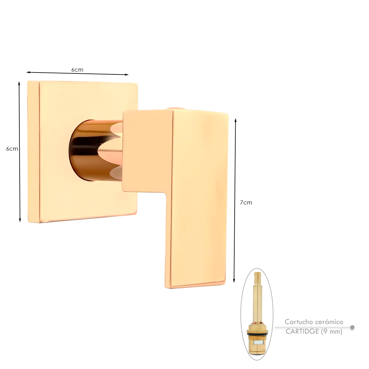 Registro/Manija de Ducha Rose Gold Brillante Cuadrada