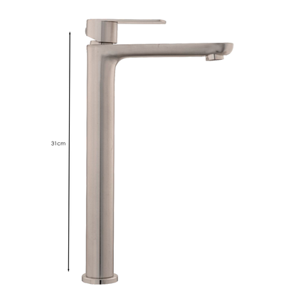 Griferia Lavamanos Agua Fria Alta Plateada Satinada Sleek
