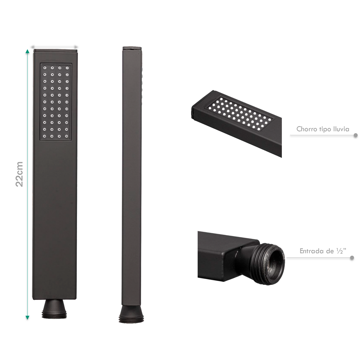 Teleducha Slim Alargada Negra en Acero 304