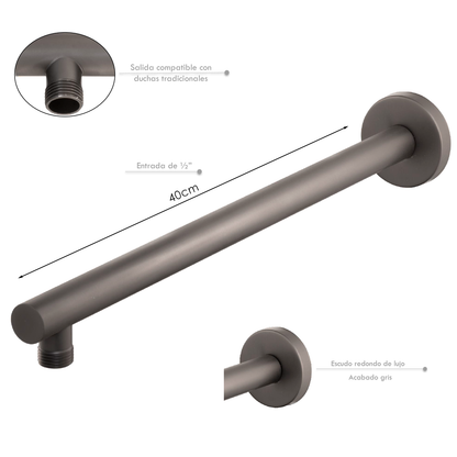 Tubo de Ducha Pared Redondo Nuvo 40cm Gris