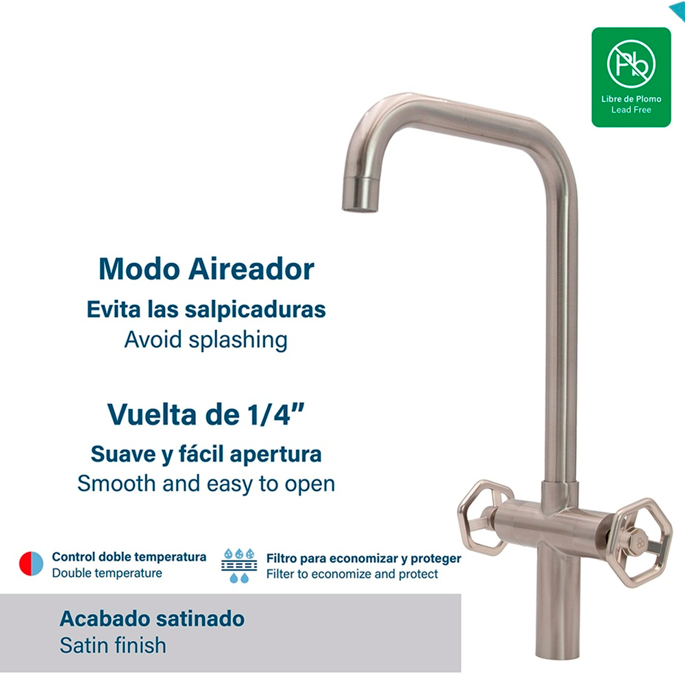 Griferia Monocontrol Lavaplatos Plateada Satinada 2Manij