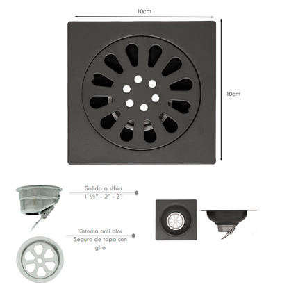 Rejilla de Piso Cuadrada 10*10cm Gris Mate Sol Gun Gray