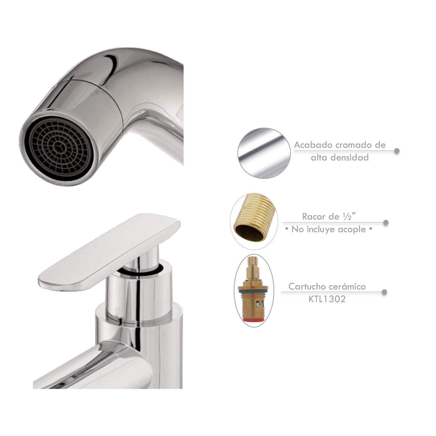 Griferia Lavamanos Agua Fria Alta Cromada Cylinder