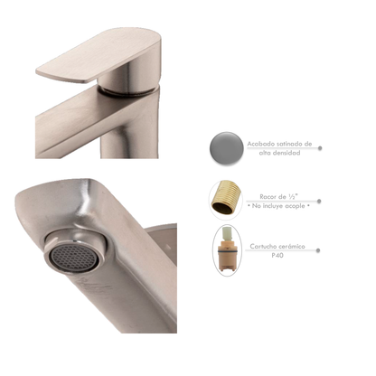 Griferia Lavamanos Agua Fria Alta Plateada Satinada Sleek