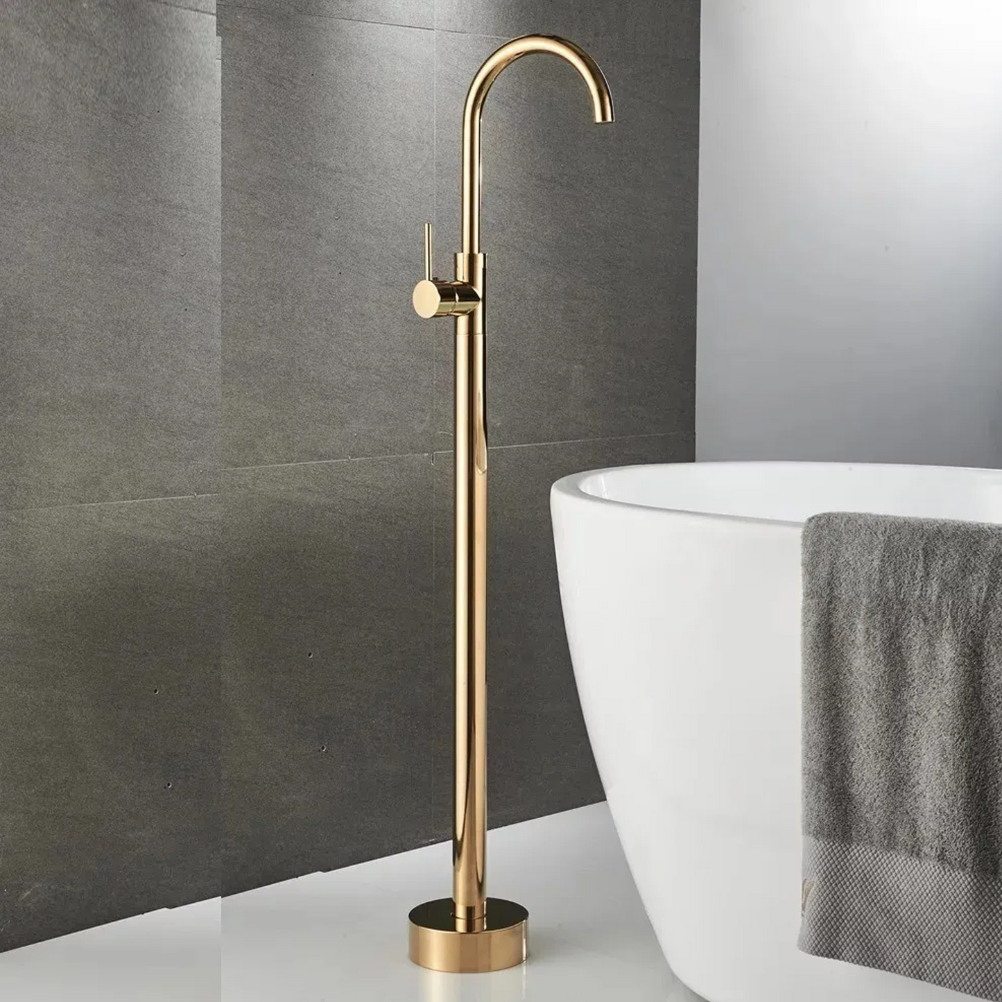 Griferia Monocontrol Llenado de Tina Pedestal Oro Brillante