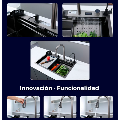 Lavaplatos en Acero Multifuncional 75*46*22cm Negro con Accesorios