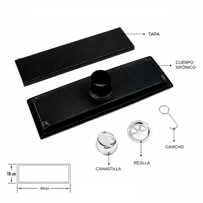Rejilla de Piso Invisible 40*10cm Antiolor Negro Mate