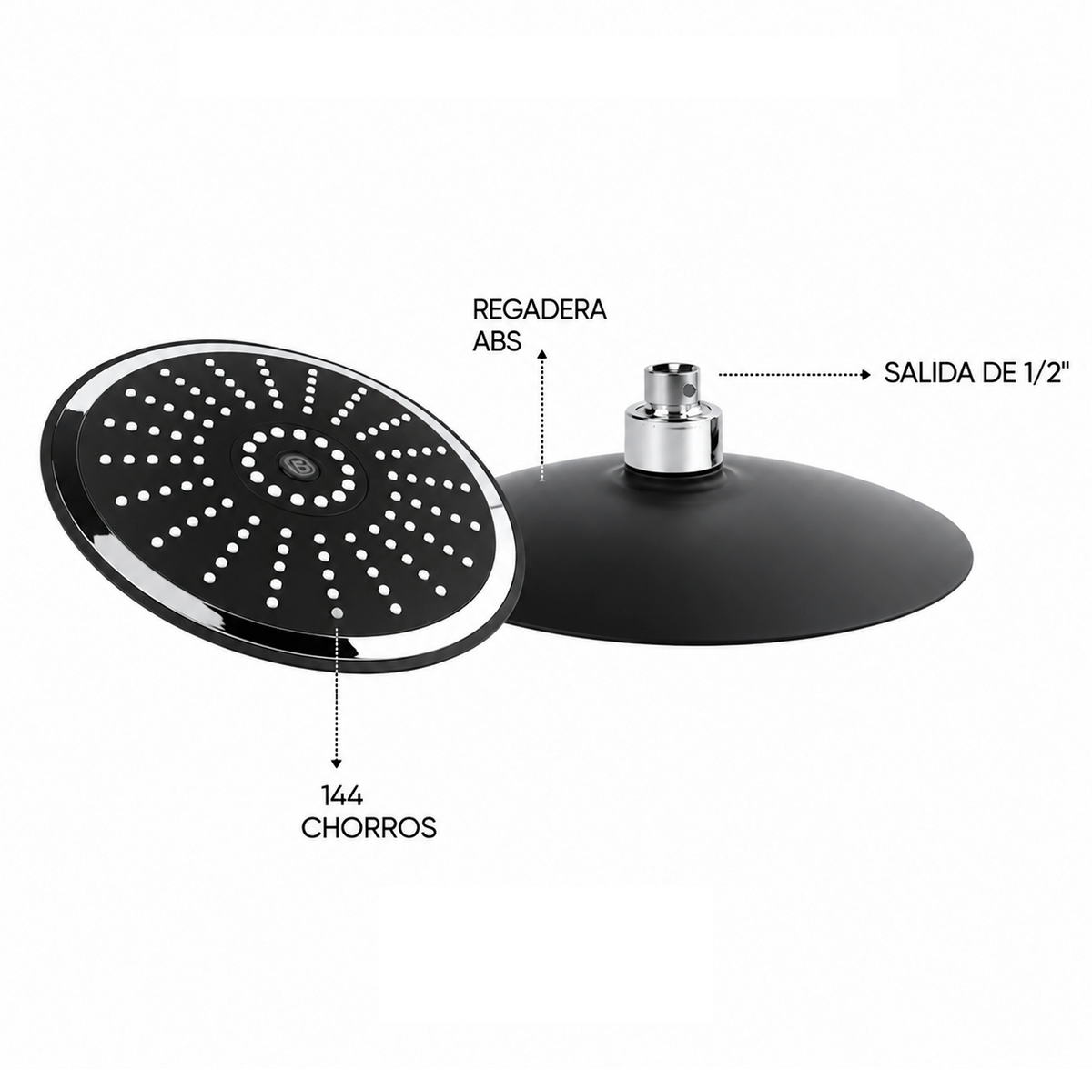 Ducha Regadera 20cm Redonda Negro/Cromada