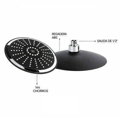 Ducha Regadera 20cm Redonda Negro/Cromada