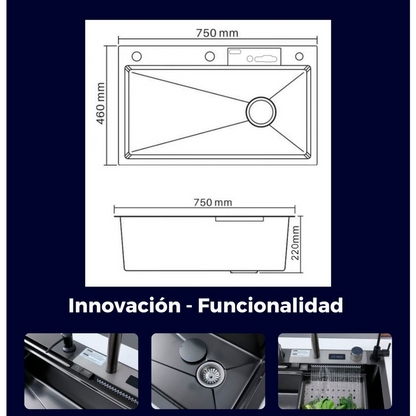 Lavaplatos en Acero Multifuncional 75*46*22cm Negro con Accesorios
