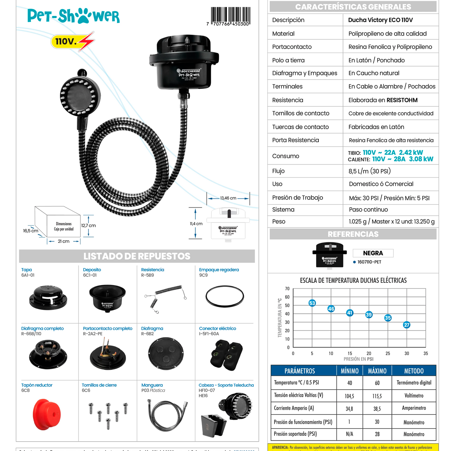 Ducha Electrica Bocherinni 110V Fusion Dirigible para Mascota Negra