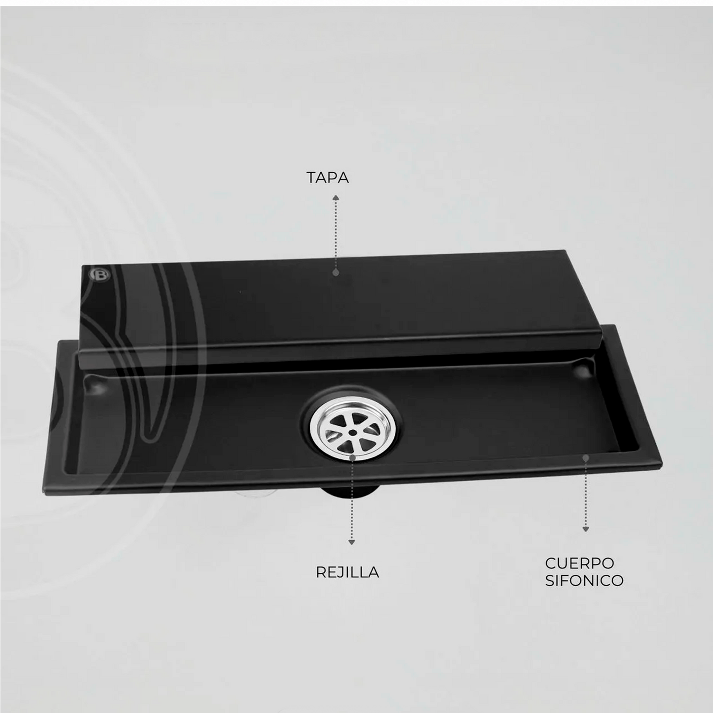 Rejilla de Piso Invisible 40*10cm Antiolor Negro Mate