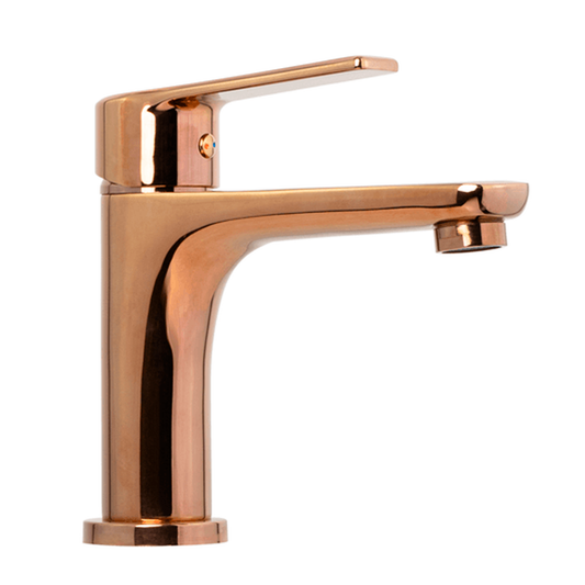 Griferia Lavamanos Monocontrol Baja Bronce Oro Rosa Manija Zinc