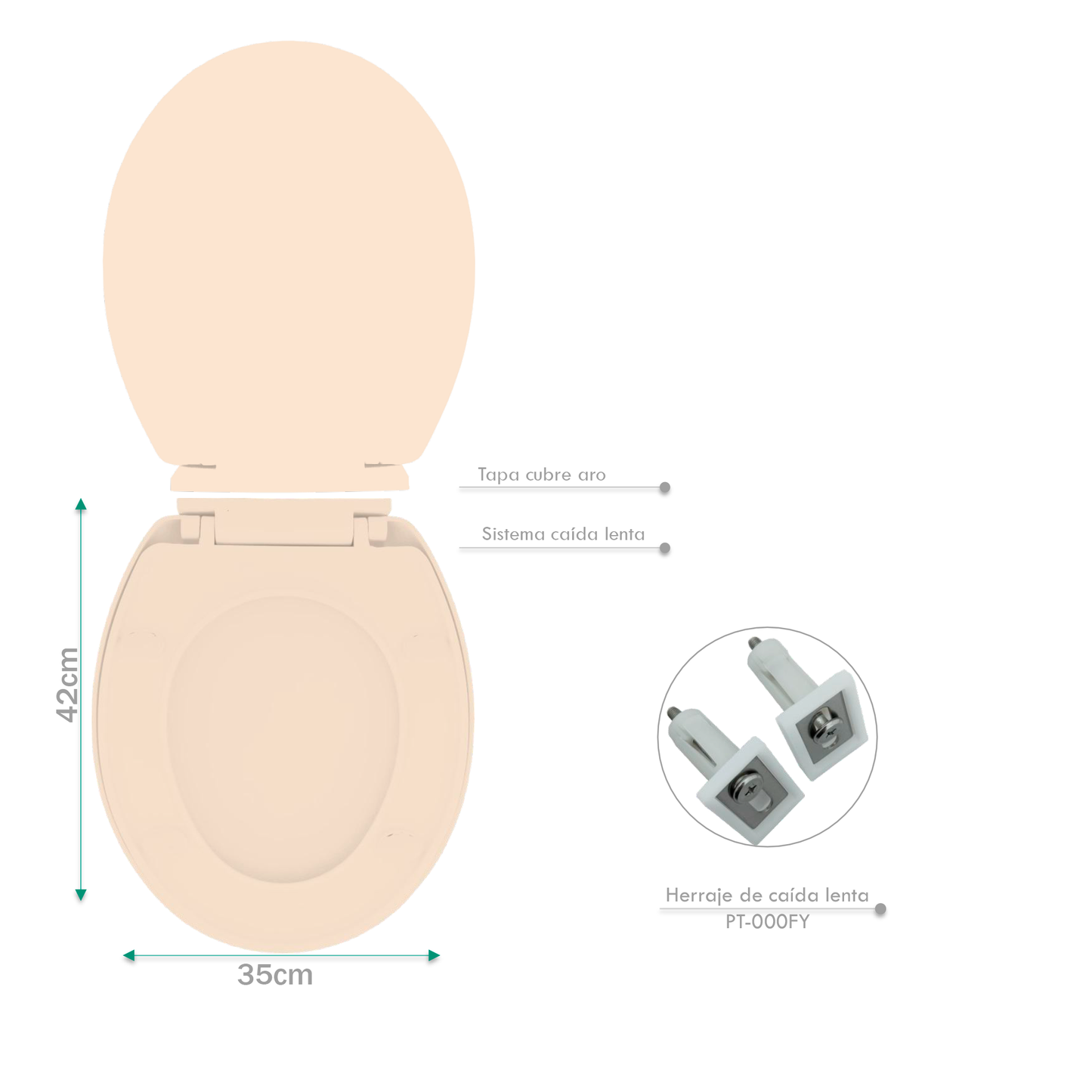 Asiento Sanitario Caida Lenta Redonda Beige