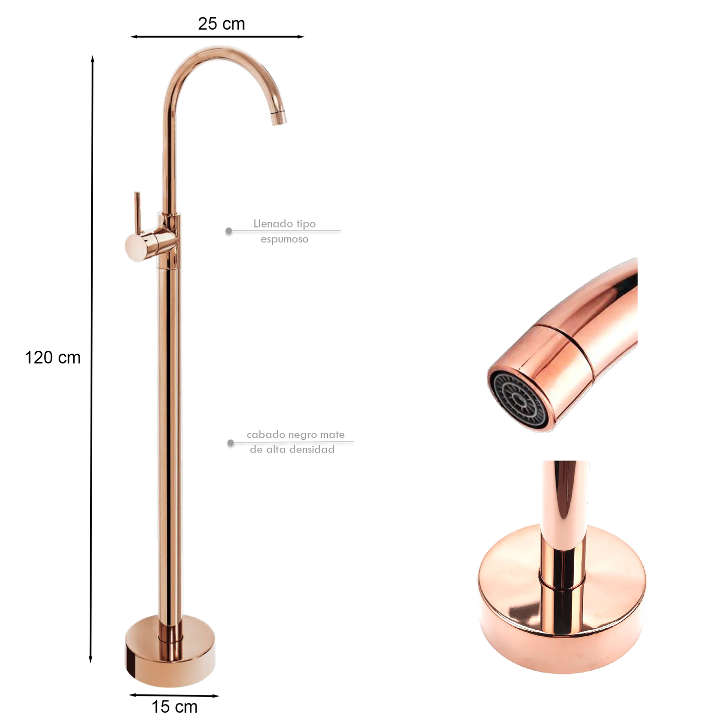Griferia Monocontrol Llenado de Tina Pedestal Oro Rose
