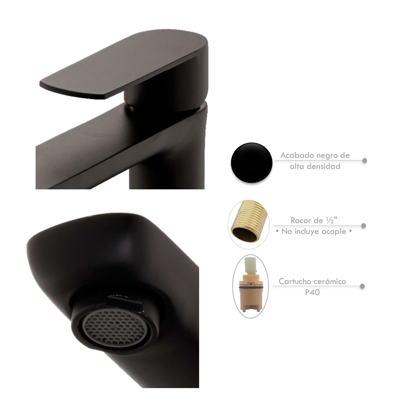 Griferia Lavamanos Agua Fria Alta Negro Mate Sleek