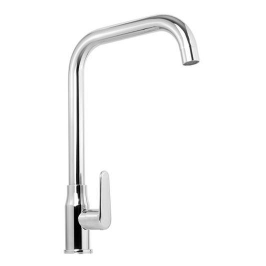 Griferia Agua Fria Lavaplatos Alta Plateada Cromada Manija Zinc