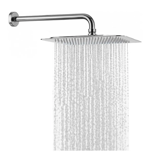 Regadera Ducha Plateada Brillante Cuadrada 10Pulg+Tubo