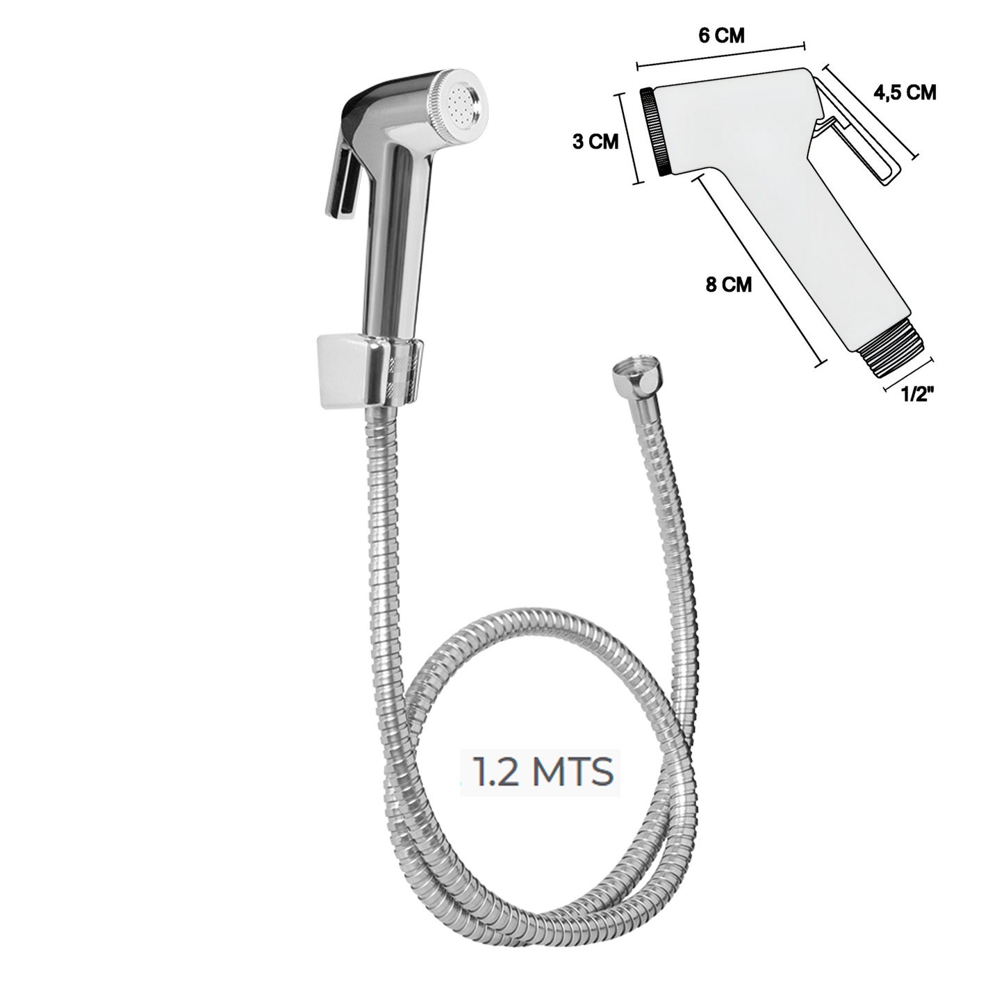 Ducha Bidet en ABS con Manguera en Acero 1,2mt y Soporte Plateada
