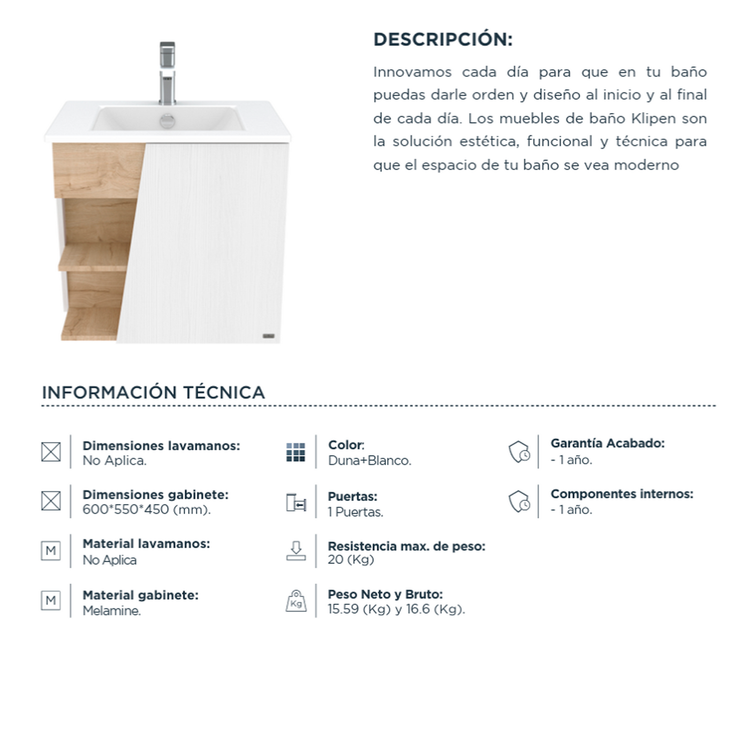Mueble de Baño 60cm Blanco Iguazu