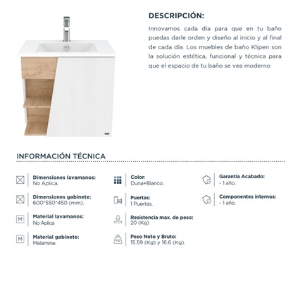 Mueble de Baño 60cm Blanco Iguazu