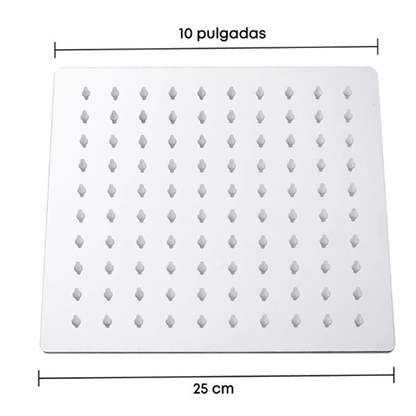 Regadera Ducha Plateada Brillante Cuadrada 10Pulg+Tubo