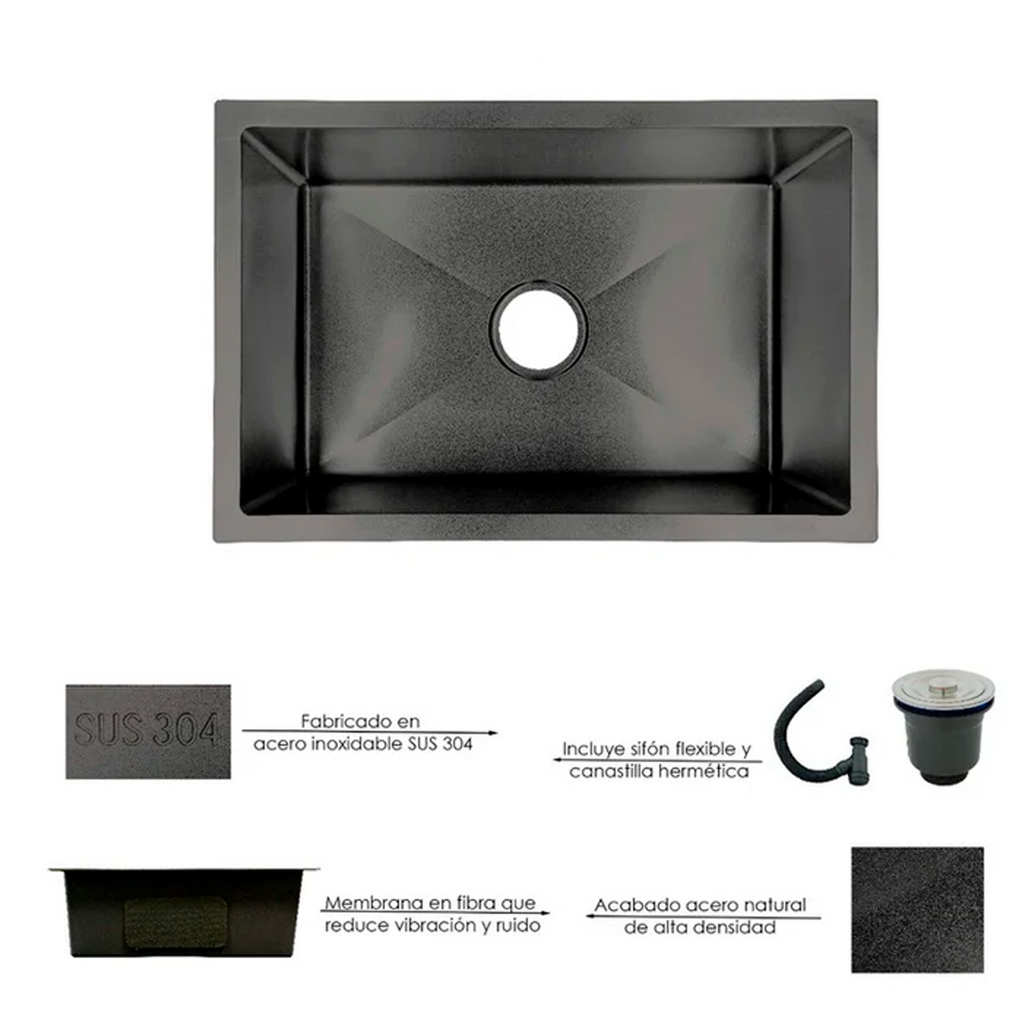 Lavaplatos en Acero 304 60*40*21cm Negro+Accesorios