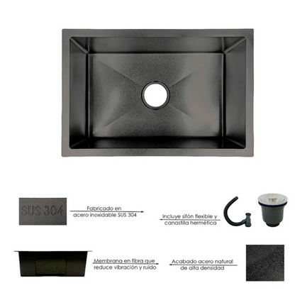 Lavaplatos en Acero 304 60*40*21cm Negro+Accesorios