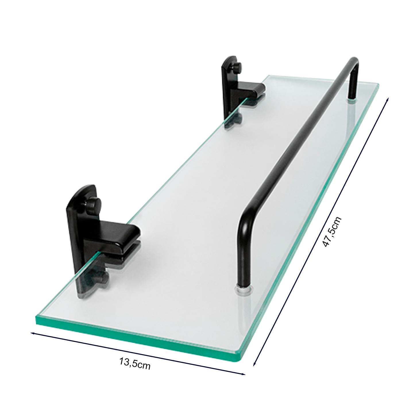 Repisa en Vidrio Base en Aluminio Negro