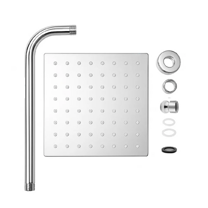 Regadera Ducha Plateada Brillante Cuadrada 10Pulg+Tubo