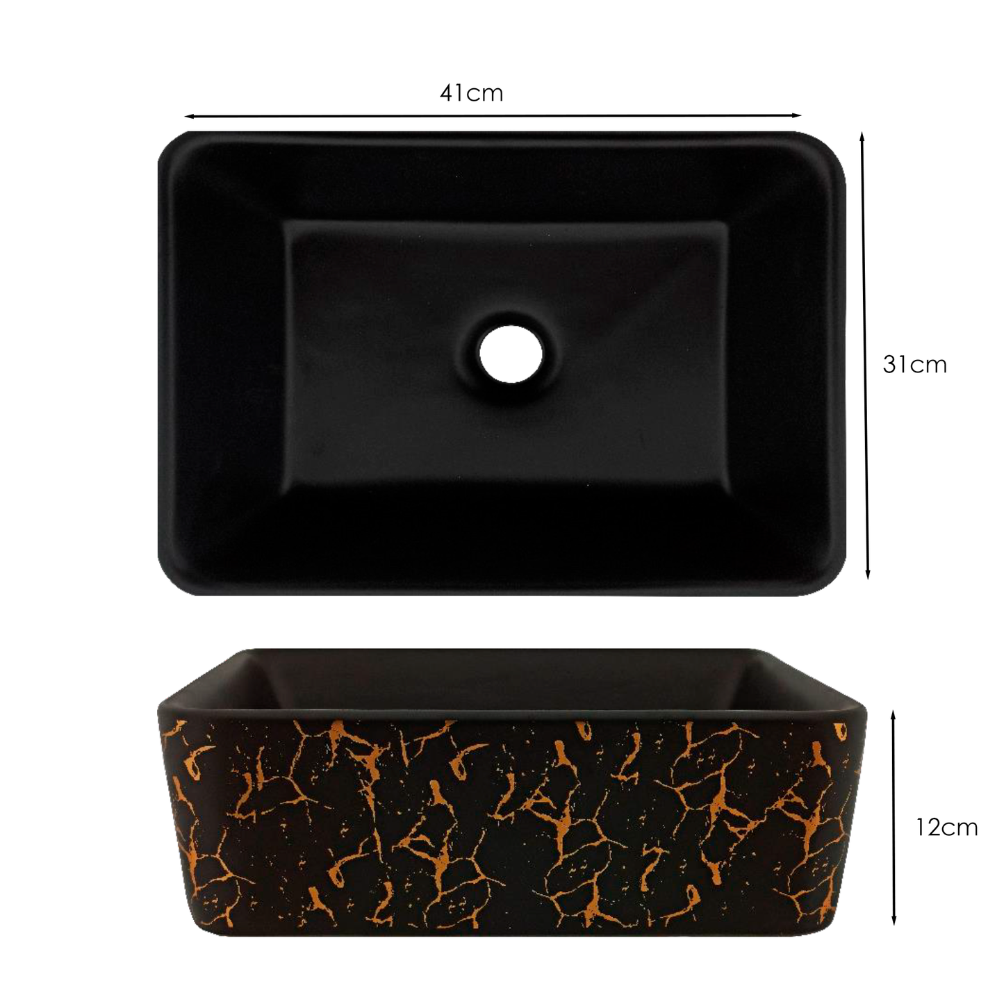 Lavamanos Sobreponer Rectangular 41x31x12 cm Negro Thunder