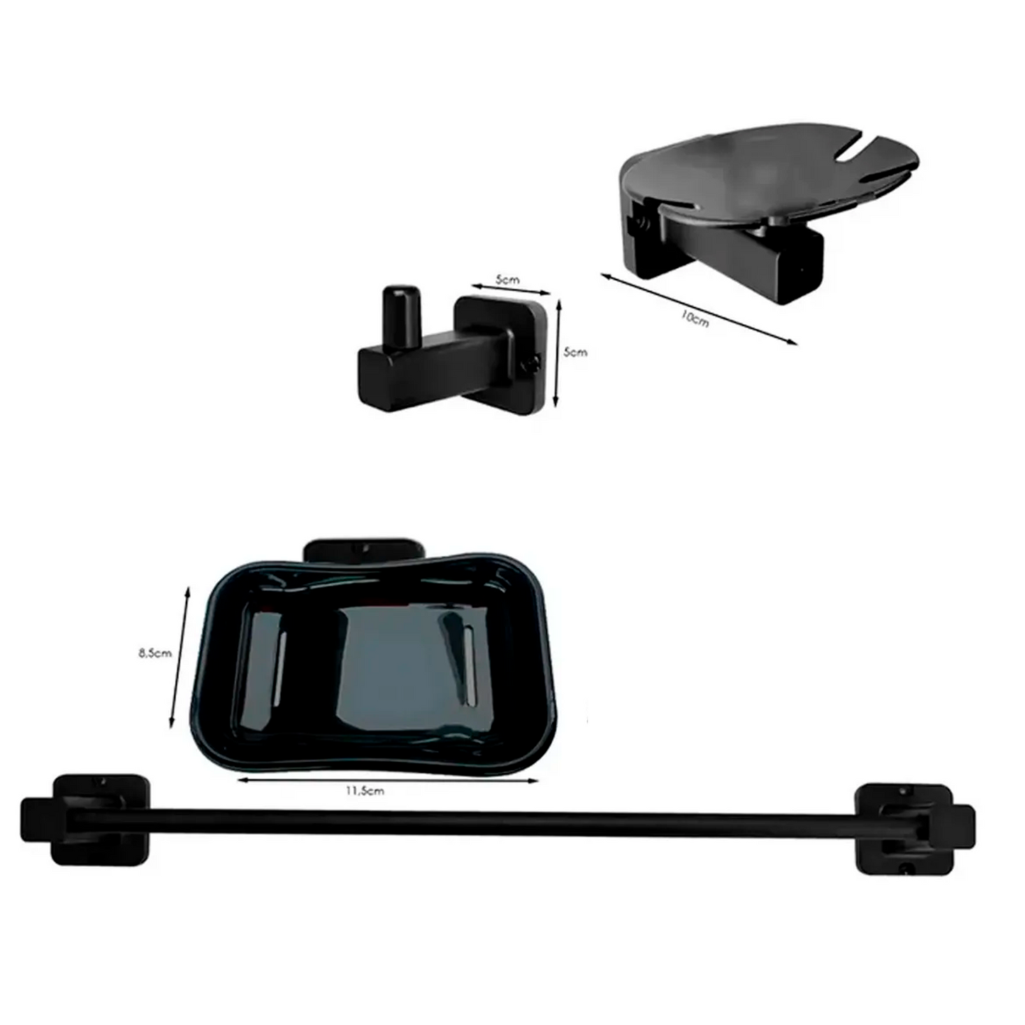 Juego De Accesorios Para Baño Base Cuadrada Negro Abs X5