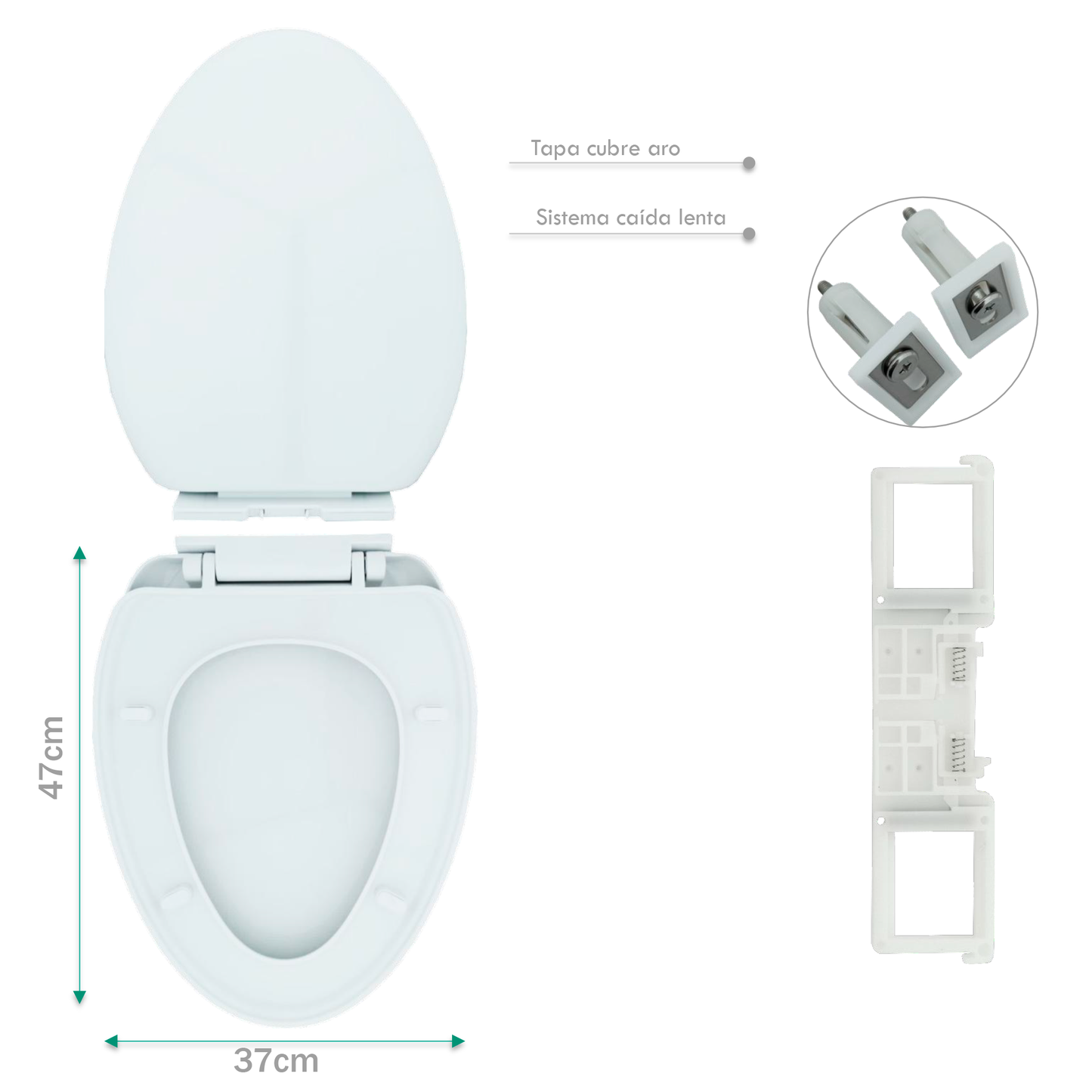 Asiento Sanitario Caida Lenta Alongada Blanca