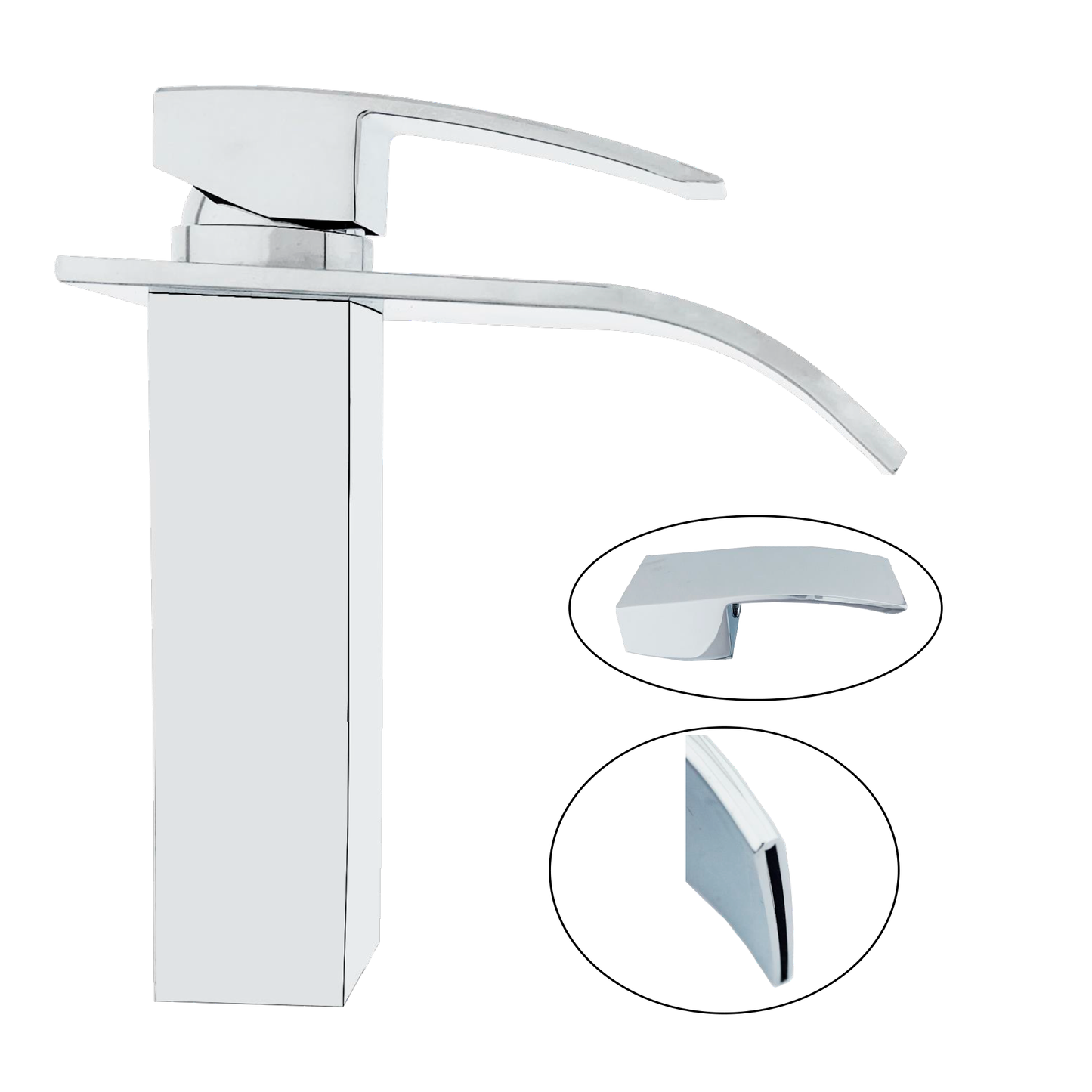 Griferia Monocontrol Lavamanos Baja Plateada Cromada Cascada