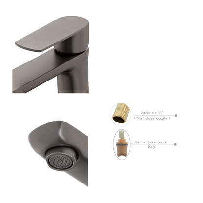 Griferia Lavamanos Agua Fria Baja Gris Sleek