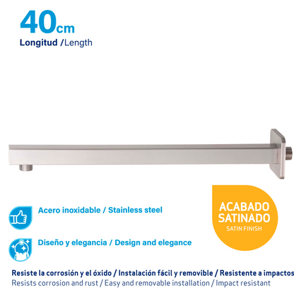 Brazo de Ducha Cuadrado Acabado Satinado 40cm