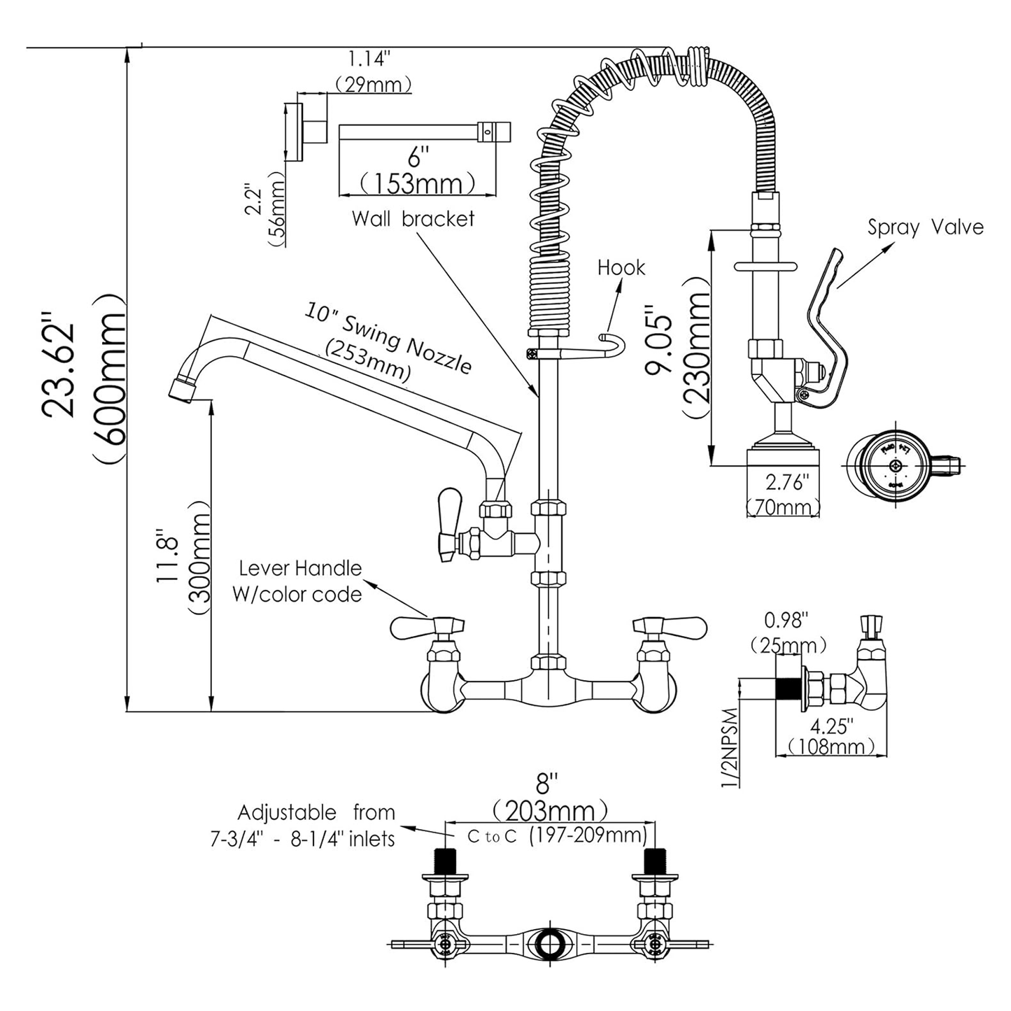 Griferia Restaurante Pared Mediana Cromada Institucional