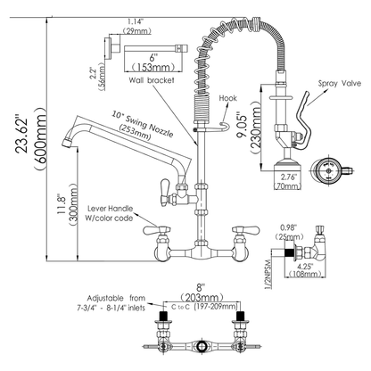 Griferia Restaurante Pared Mediana Cromada Institucional