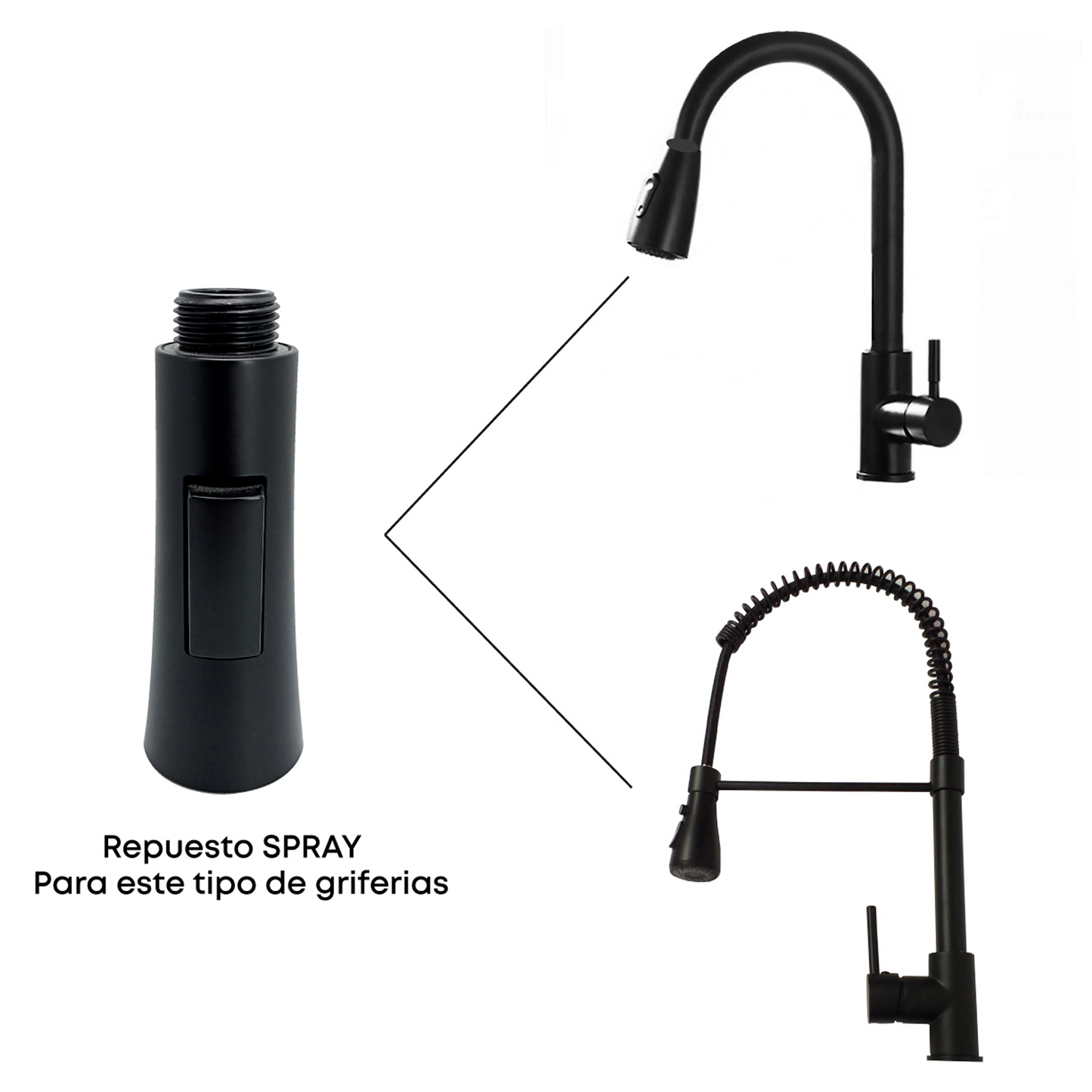 Repuesto Spray Grifo Lavaplatos Pull Out Negro Delgado