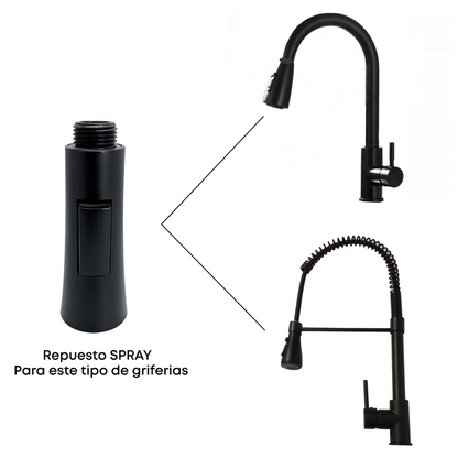 Repuesto Spray Grifo Lavaplatos Pull Out Negro Delgado