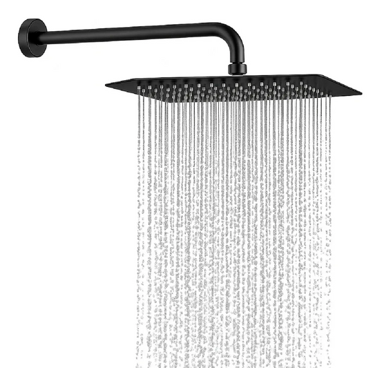 Regadera Ducha Negro Mate Cuadrada 10Pulg (25cm)+Tubo