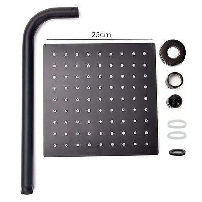 Regadera Ducha Negro Mate Cuadrada 10Pulg (25cm)+Tubo