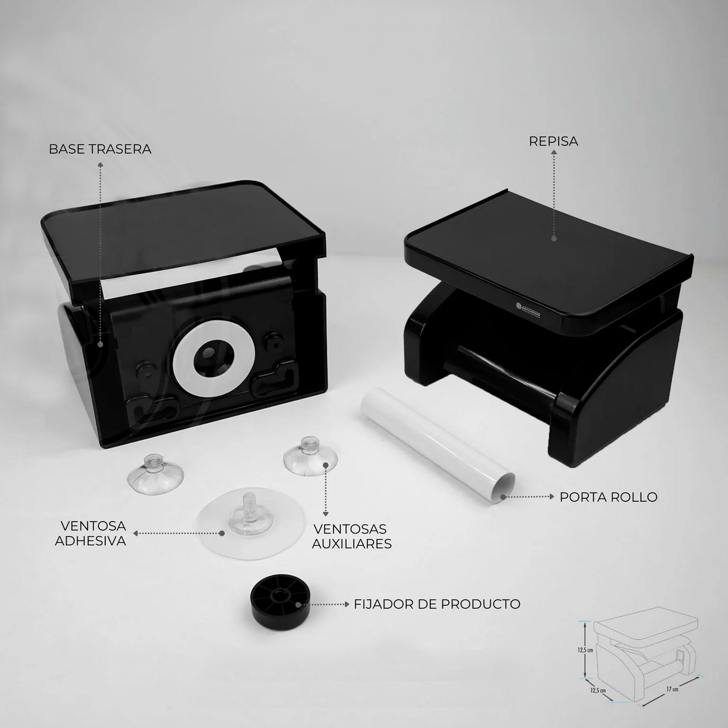 Portarrollo para Baño en ABS en Ventosa Negro