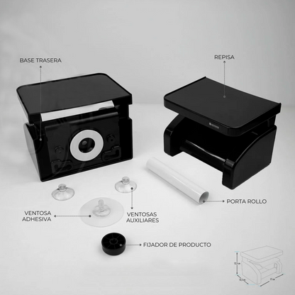 Portarrollo para Baño en ABS en Ventosa Negro