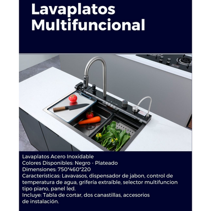 Lavaplatos en Acero Multifuncional 75*46*22cm Plateado+Acces.
