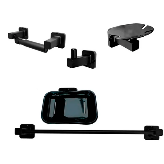 Juego De Accesorios Para Baño Base Cuadrada Negro Abs X5